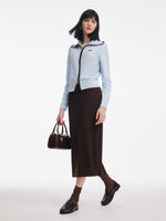 Contrast Trim Lapel Zip-Up Cardigan And Skirt Two-Piece Set GOELIA