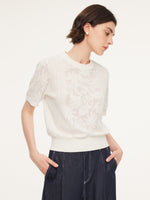 Lace Jacquard Round Neck Women Knit Top GOELIA