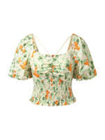 Cotton Floral Print Women Smocked Top GOELIA