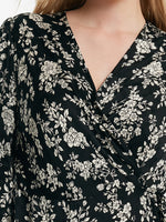 Camellia Printed V-Neck Ruffle Hem Women Midi Wrap Dress GOELIA