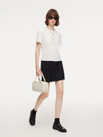Cotton Blend Round Neck Tape Embroidered Women T-Shirt GOELIA