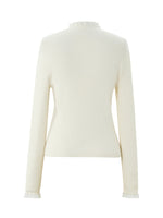 [Preview] Lyocell Wool Blend Beaded Ruffle Neck Women Knit Top GOELIA