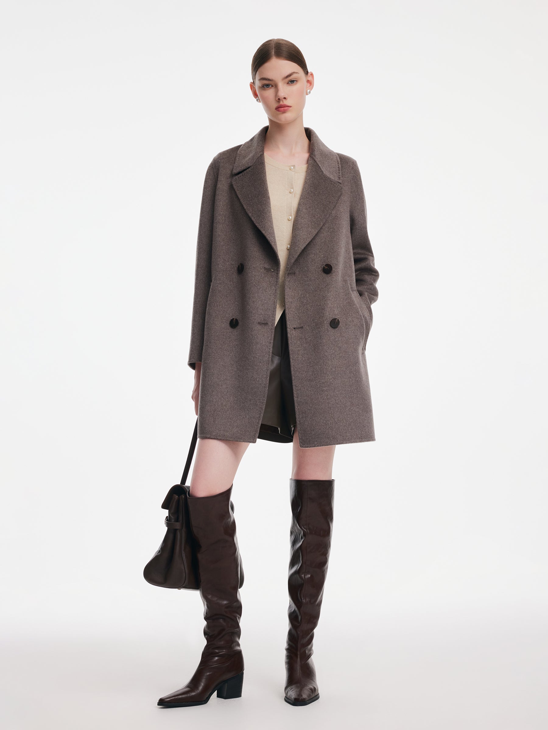 [Preview] Cashmere Wool Blend Double-Faced Women Mid-Length Coat GOELIA