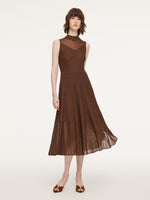 Mock Neck Sleeveless A-Line Women Pleated Maxi Dress GOELIA