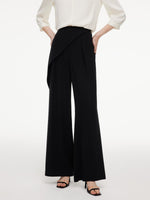 Acetate Blend Asymmetrical Wrap Overlay Women Wide Leg Pants GOELIA