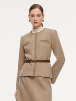 100% Washable Wool Jacket And Skirt Two-Piece Set With Belt GOELIA