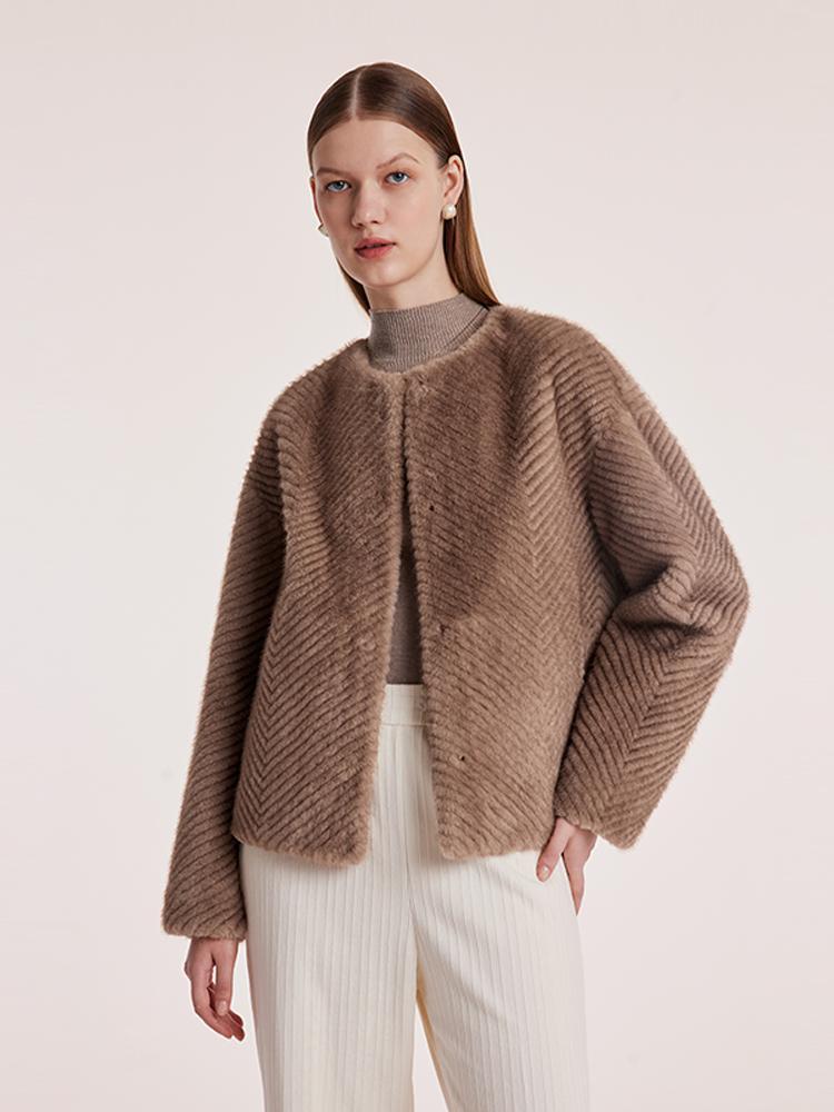 Eco-friendly Fur Short Round Neck Coat GOELIA