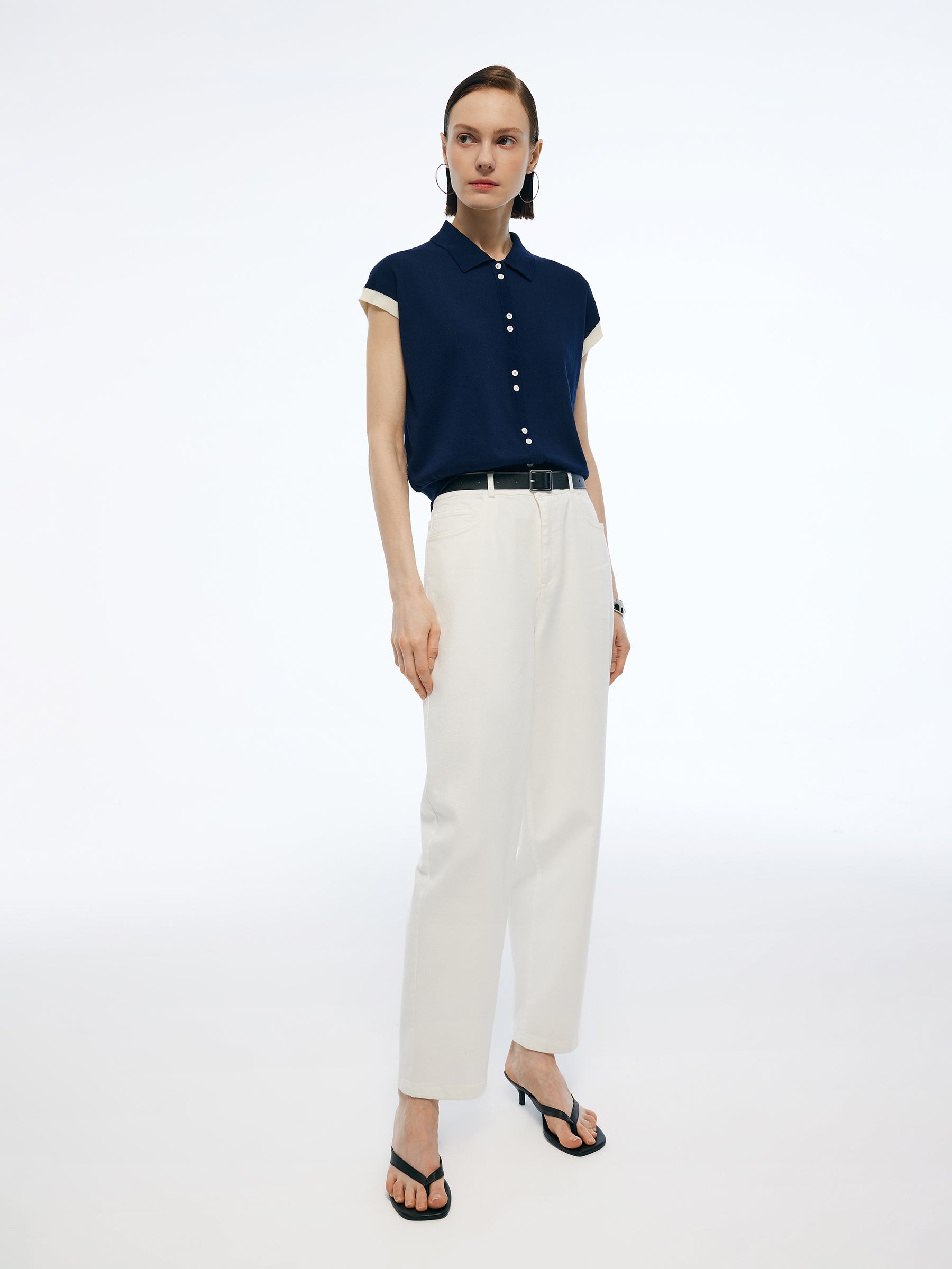 Denim Stretch Women Ankle Length Jeans With Belt GOELIA