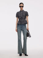 Plaid Ribbon Tie Women Flare Hem Top GOELIA