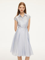 Tencel Acetate Linen Blend Cap Sleeve Women Midi Shirt Dress GOELIA