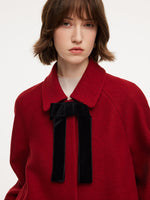 100% Wool Women Coat With Detachable Bowknot GOELIA