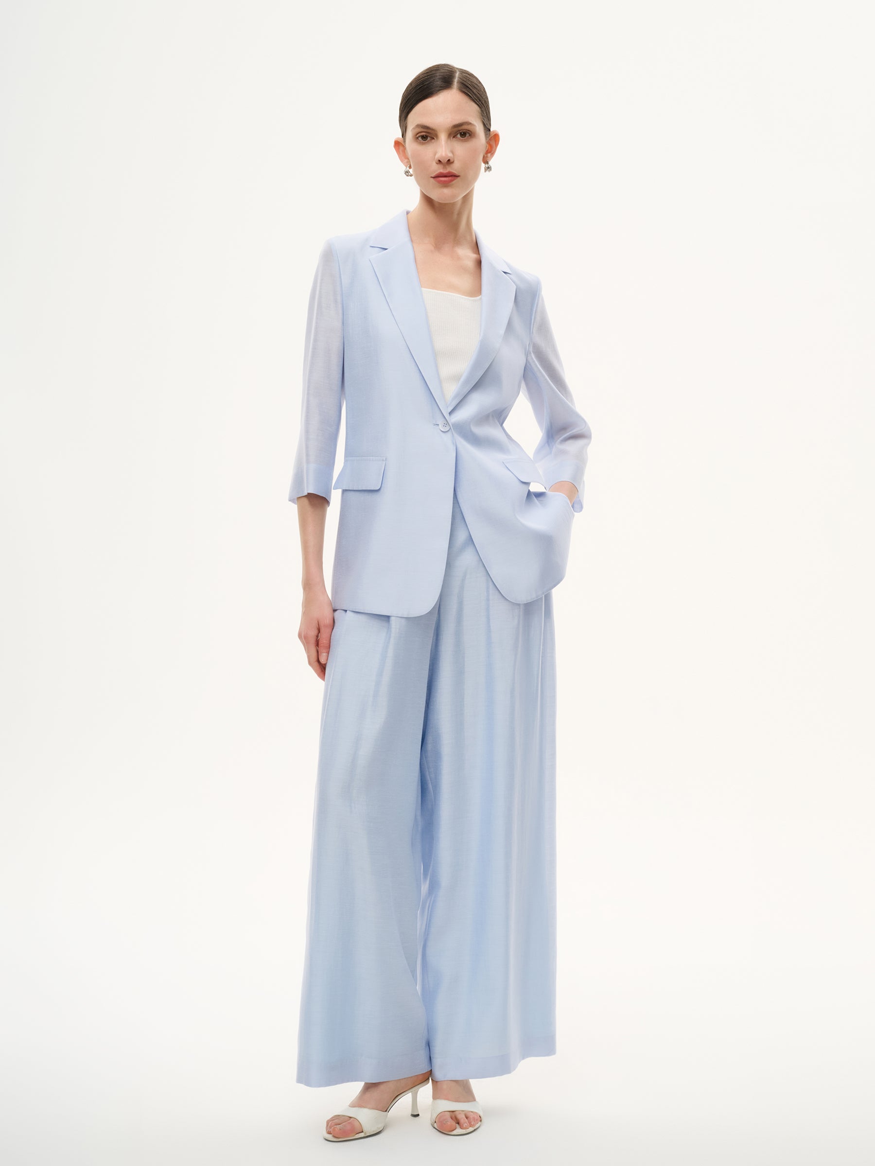 Tencel Acetate Blend 3/4 Sleeve Women Blazer GOELIA
