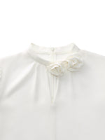 Acetate Blend Floral Neck Women Blouse GOELIA