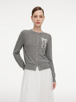 Hand-Sewn Bow Beaded Button Women Cardigan GOELIA