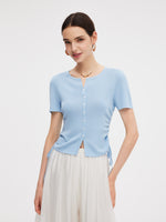 Acetate Tencel Blend Side Drawstring Women Knit Top GOELIA