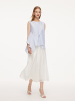 Lyocell Blend Light Blue Ruffle-Detailing Women Tank Top GOELIA