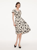 Acetate Blend Floral Print Bubble Hem Women Midi Dress With Scrunchie GOELIA