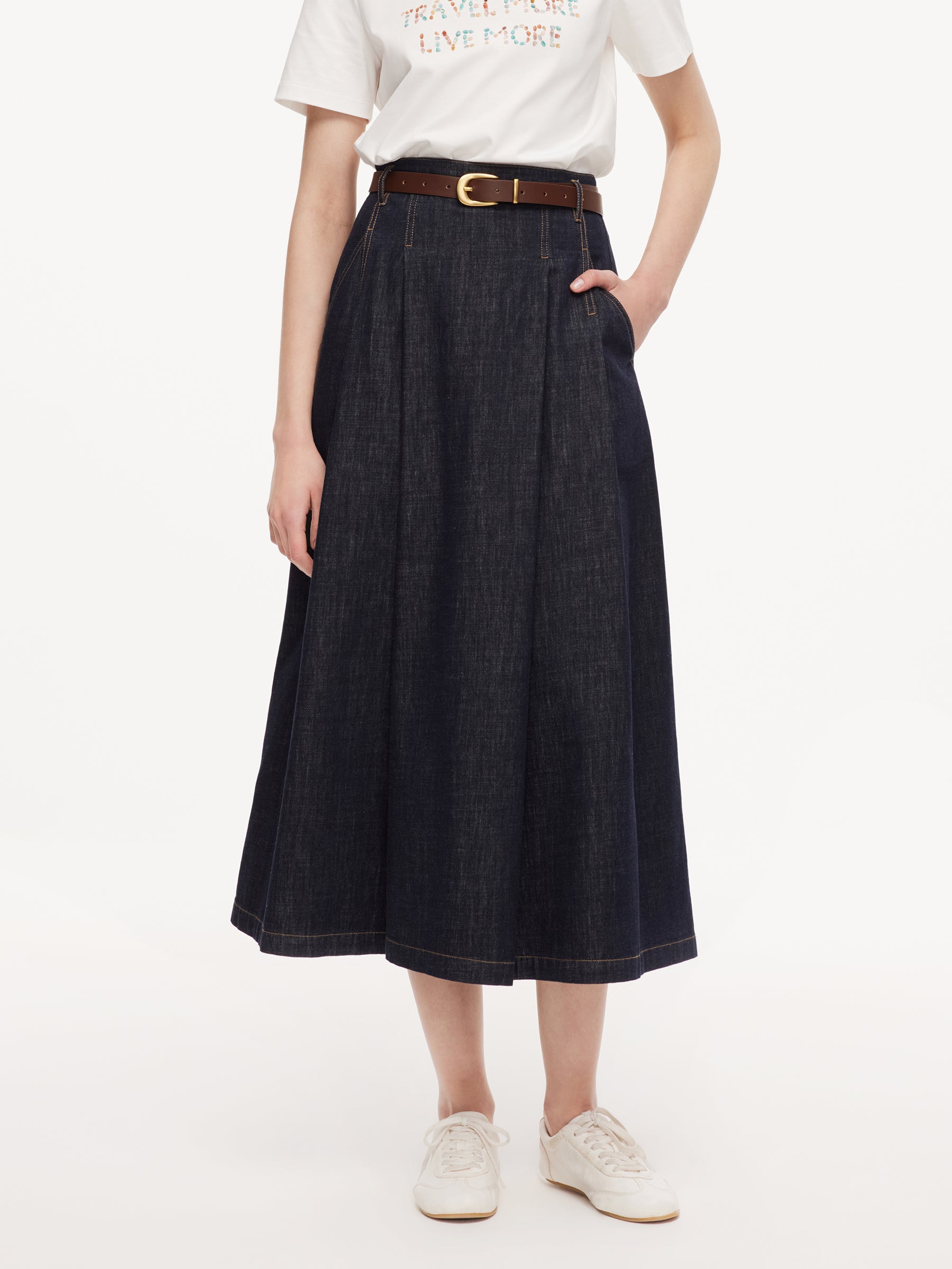 100% Cotton Denim Women Culottes With Belt GOELIA