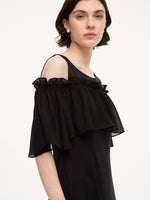 Tencel Blend Sleeveless Women Knit Midi Dress With Detachable Flounce Overlay GOELIA