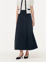 A Line Elastic Waist Pleat Women Maxi Skirt GOELIA