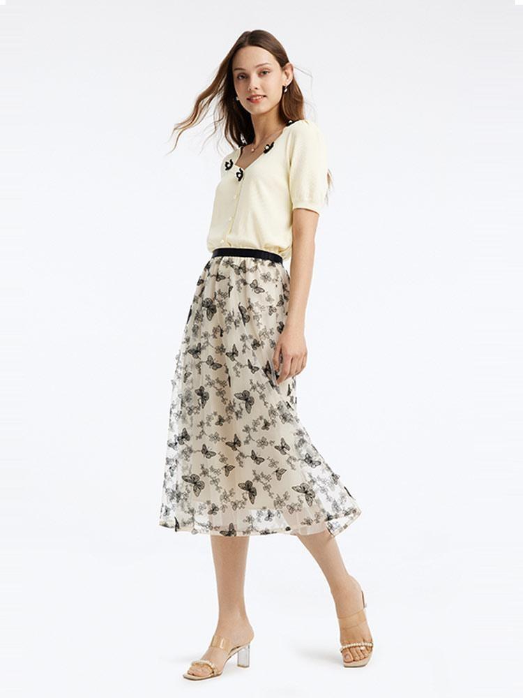 White Mulberry Silk Single-Breasted Knit Top GOELIA