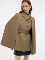 100% Worsted Wool Cape And Vest Two-Piece Set With Belt GOELIA