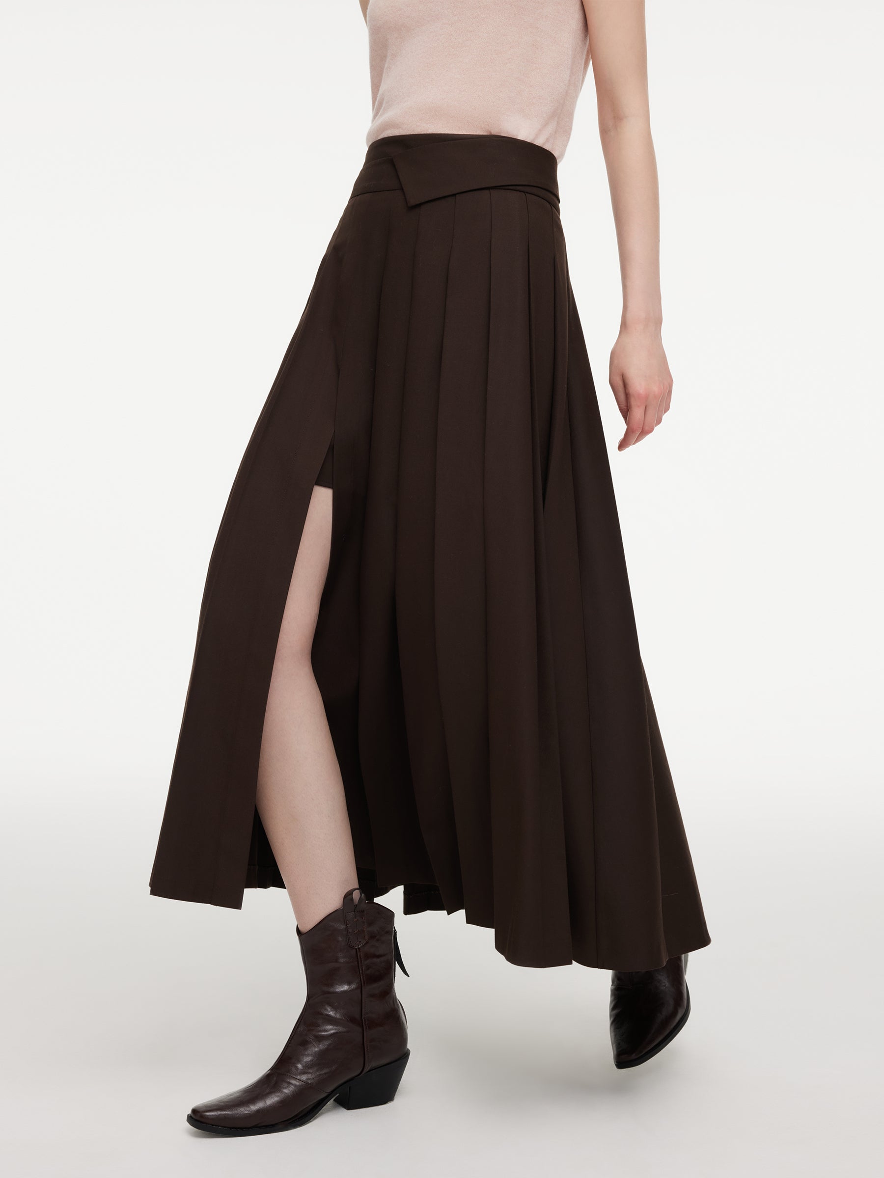 [Preview] A-Line Side Slit Women Pleated Skirt GOELIA