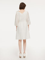 Jacquard Boat Neck Women Midi Dress With Detachable Flower GOELIA