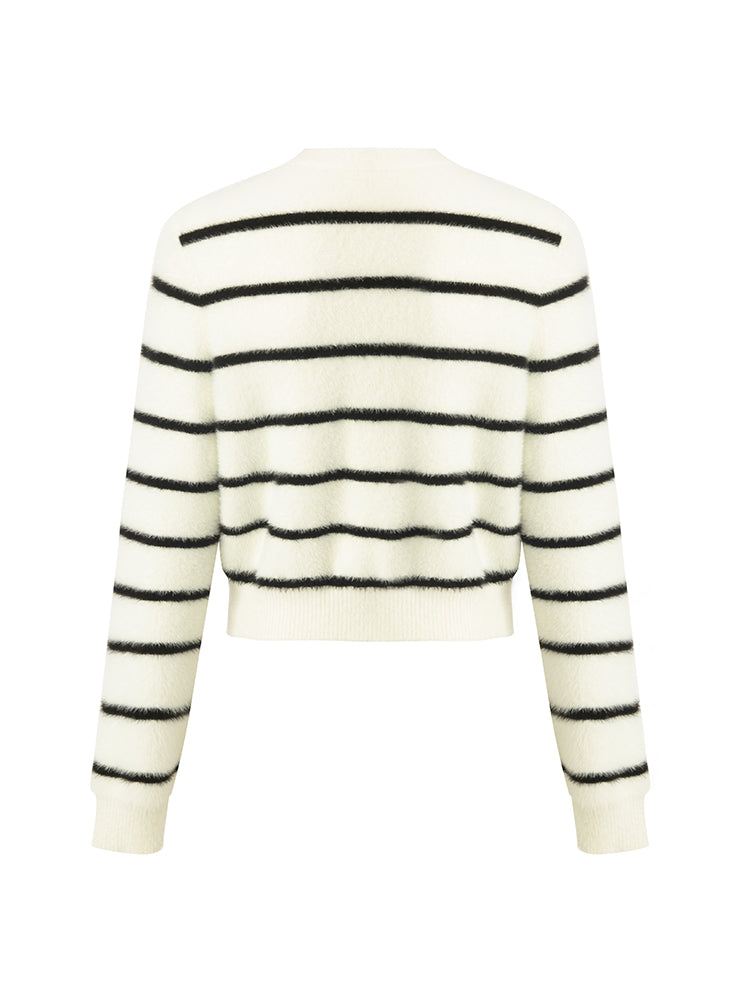 Eco-Friendly Mink Knitted Striped Women Cardigan GOELIA