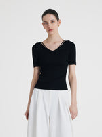 Tencel-Silk Blend Cut-out Neck Women Knitted Top GOELIA