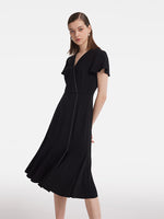Triacetate V-Neck Ruffle Women Midi Dress GOELIA