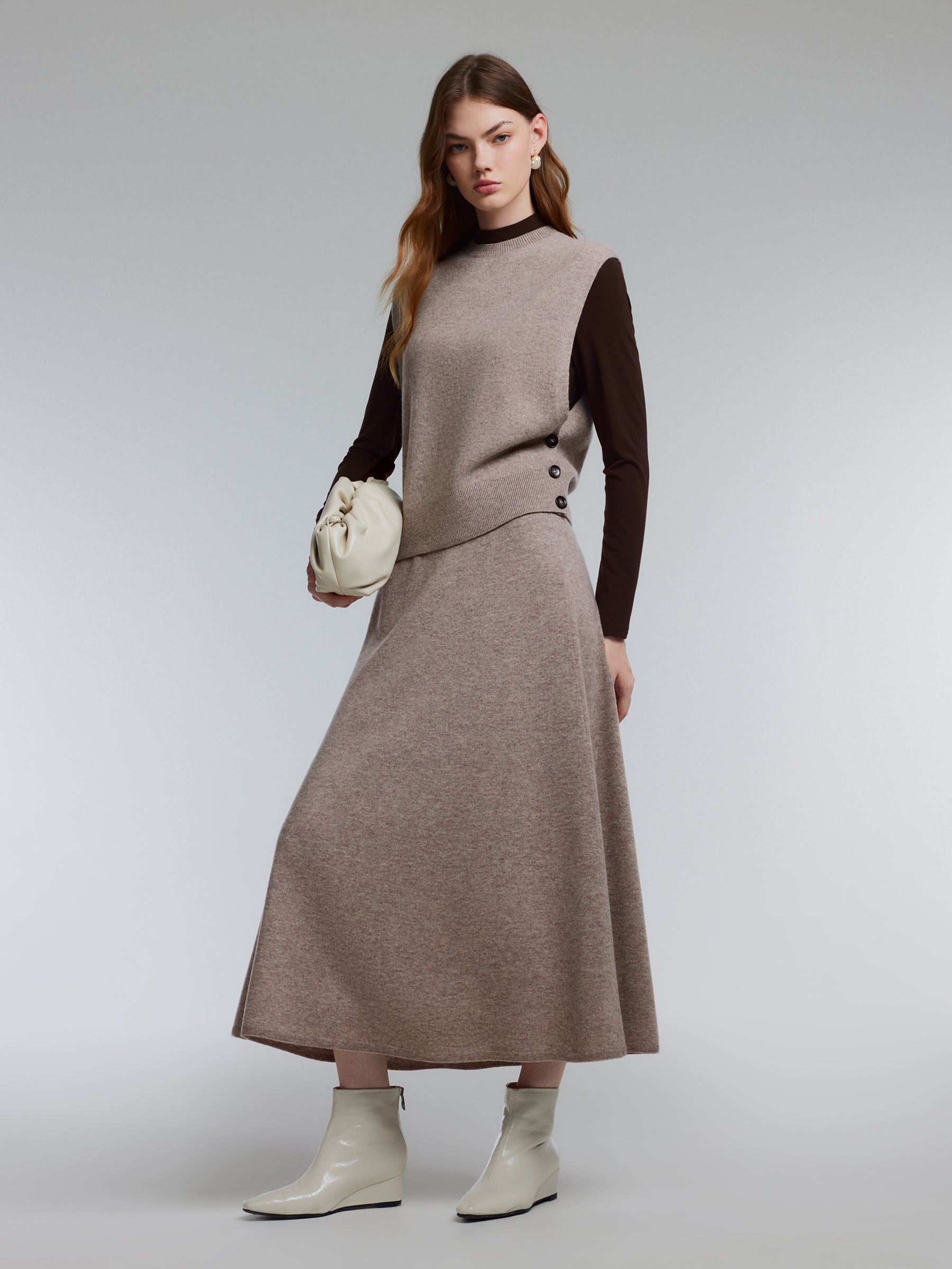 [Preview] 100% Wool Tank & Modal Top & Skirt Three-Piece Set GOELIA