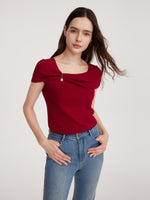 Lyocell Blend Off Shoulder Women Knit Top With Detachable Magnetic Flower GOELIA