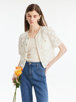 Openwork Single-Breasted Women Crop Jacket GOELIA