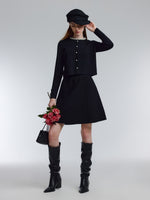 Lyocell Wool Blend Beaded Round Neck Knit Top And Skirt Two-Piece Set GOELIA