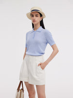 Tencel Blend Openwork Women Knit Polo Top GOELIA