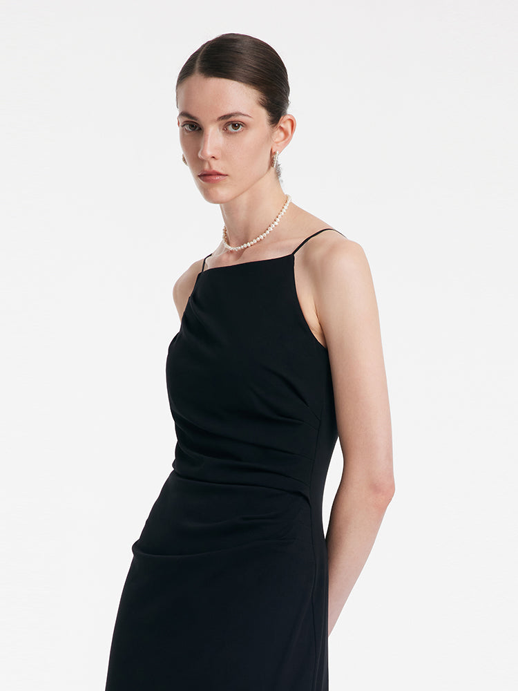 Ruched Waist Spaghetti Strap Dress With Detachable Bra Pads