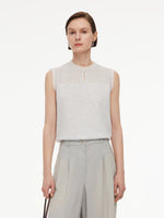 Jacquard Cut Out Neckline Women Ruffle Knit Tank Top GOELIA