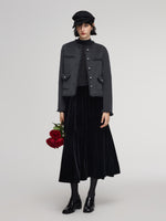 Black Velvet A-Line Elastic Waist Women Skirt GOELIA