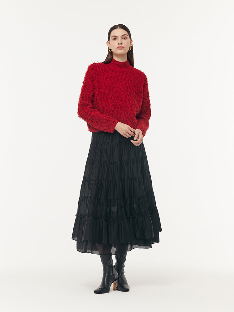 100% Wool Chili Red Women Sweater GOELIA