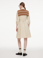Cotton Letter Embroidered Women Belted Midi Shirt Dress With Detachable Sailor Collar GOELIA