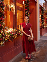 Tencel Blend Women Ruffle Cap Sleeve Maxi Dress With Sash GOELIA
