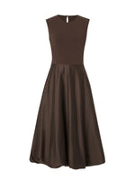 Dark Brown Patchwork Bubble Hem Women Sleeveless Maxi Dress With Bag GOELIA