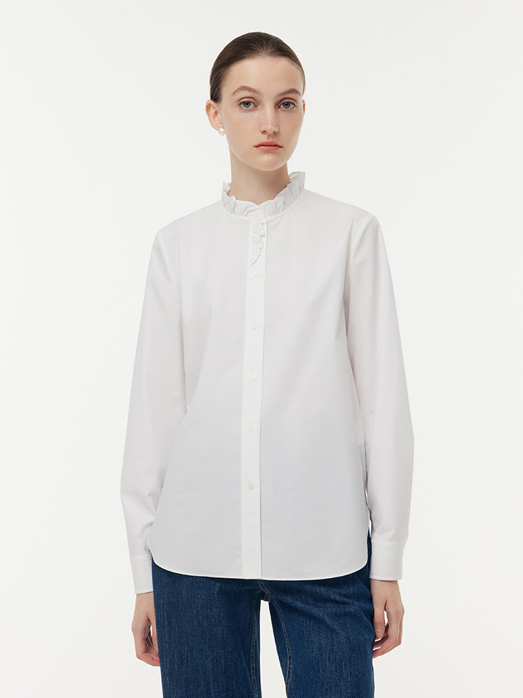Cotton Ruffle Collar Women Shirt GOELIA