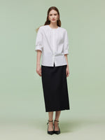 3/4 Sleeve Shirt And Front Slit Skirt Two-Piece Set With Leather Belt GOELIA