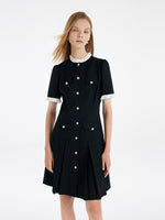 Ruffle Trim Pearl Buttons Women Mini Dress GOELIA