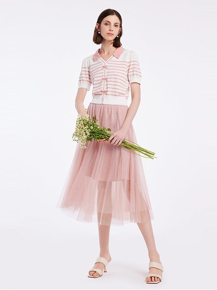 Knitted Women Cardigan And Tulle Skirt Two-Piece Set GOELIA