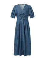 Denim Twist Front V-Neck Women Maxi Dress GOELIA