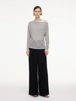Triacetate Tencel Blend Stripe Boat Neck Top And Tank Top Two-Piece Set GOELIA