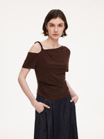 Tencel Blend Stretch One-Shoulder Women Knit Top GOELIA